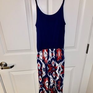 Red white and blue patterned maxi dress